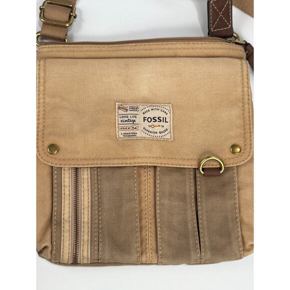 FOSSIL Crossbody Organizer Beige Canvas Handbag Shoulder Boho Hippie Vintage Bag - Picture 2 of 14
